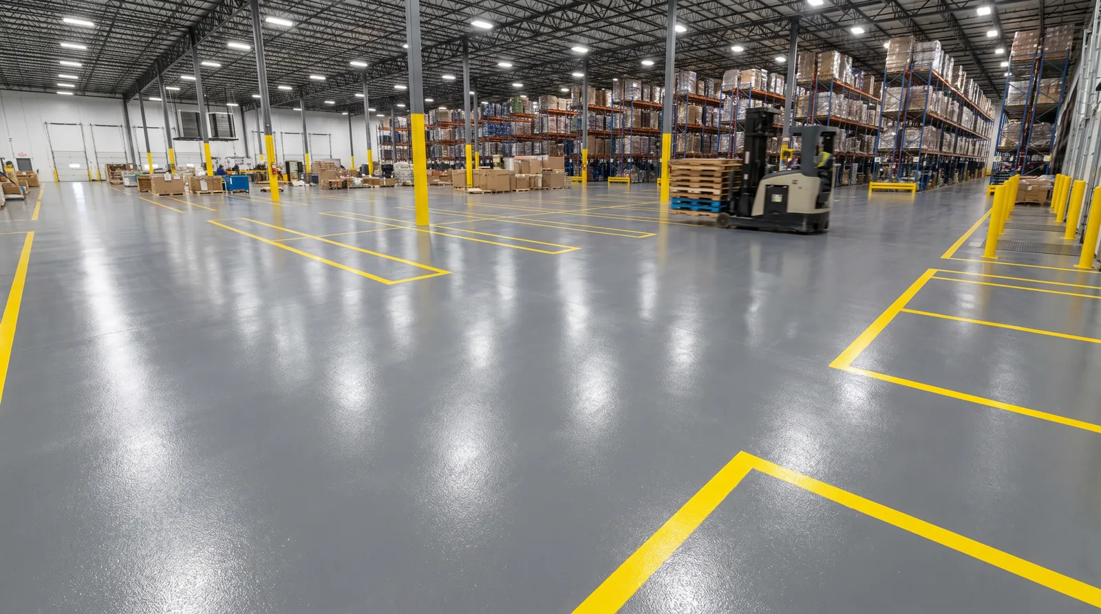 Commercial epoxy floor coating in warehouse