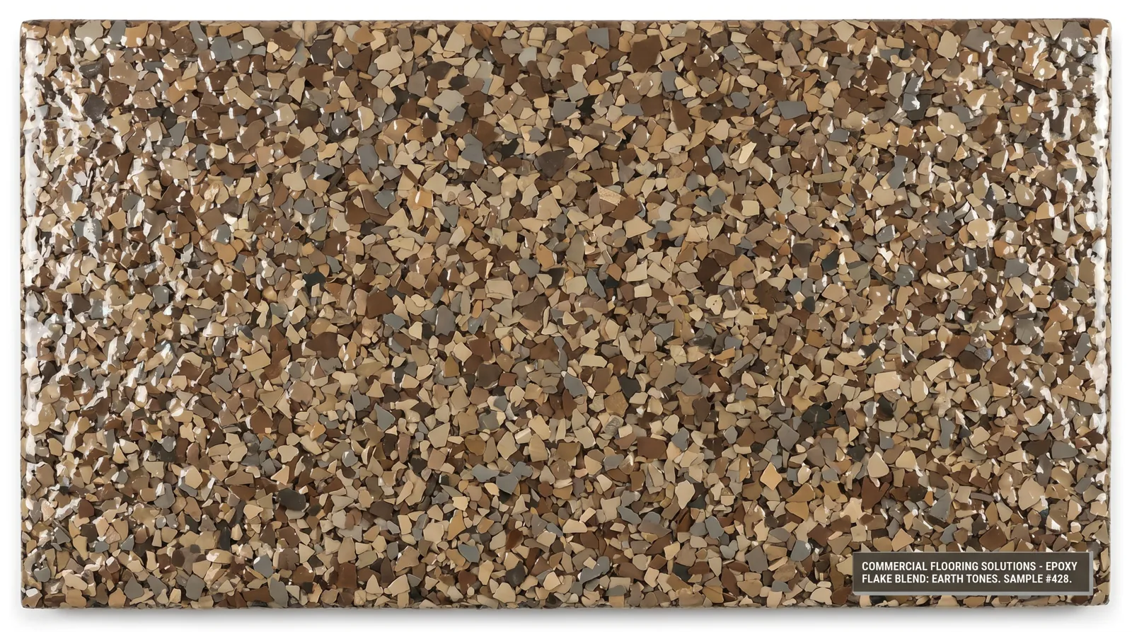 Close-up overhead view of decorative vinyl flake chips in epoxy floor coating